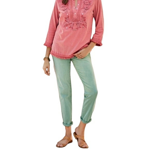 Soft Surroundings Green Slimming Waist The Ultimate Relaxed Straight Jeans PS 6P - Picture 8 of 16